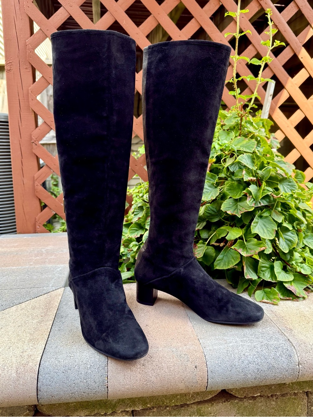 Stuart Weitzman Suede Side Zip Knee Boots, Black, 8.5